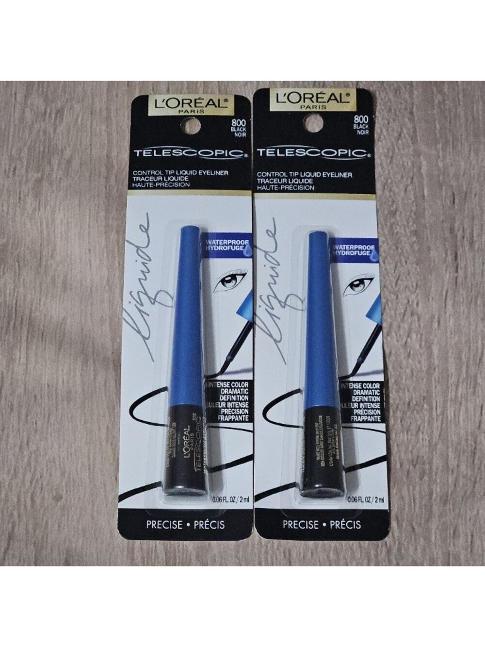 2~LOREAL Telescopic Control Tip 800 BLACK NOIR Liquid Eyeliner .06oz NIP HTF